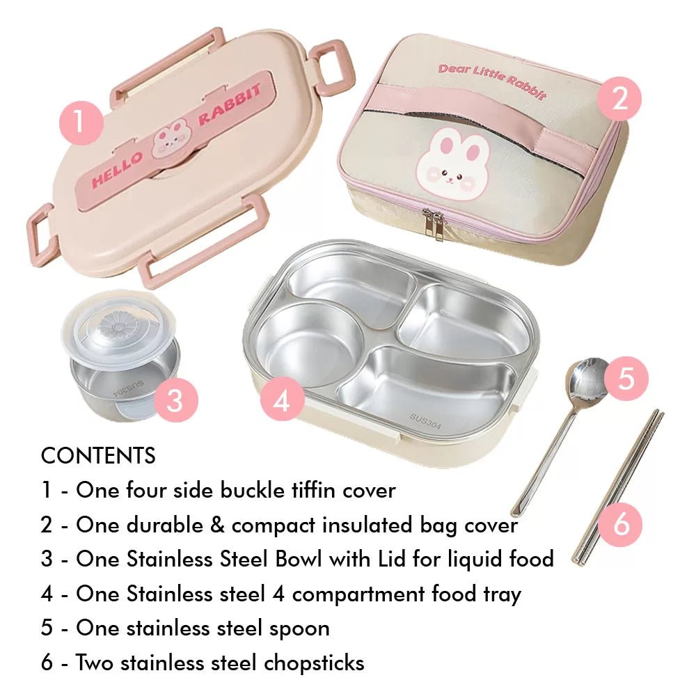Big Size Stainless Steel Lunch Box /Tiffin with Insulated Matching Lunch Bag for Kids and Adults, Pink Rabbit - Little Surprise BoxBig Size Stainless Steel Lunch Box /Tiffin with Insulated Matching Lunch Bag for Kids and Adults, Pink Rabbit