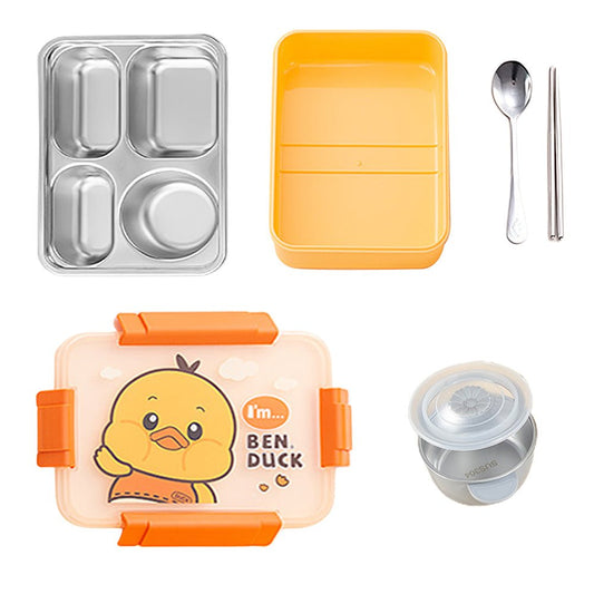 Big Size, Yellow Duck, theme Transparent Lid Double Lock Stainless Steel Kids Lunch /Tiffin Box - Little Surprise BoxBig Size, Yellow Duck, theme Transparent Lid Double Lock Stainless Steel Kids Lunch /Tiffin Box
