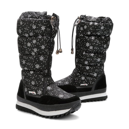 Black and Silver Snowflake Women Winter Snowboots