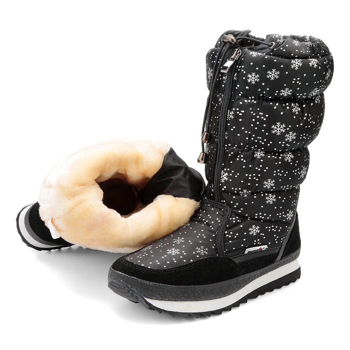 Black and Silver Snowflake Women Winter Snowboots