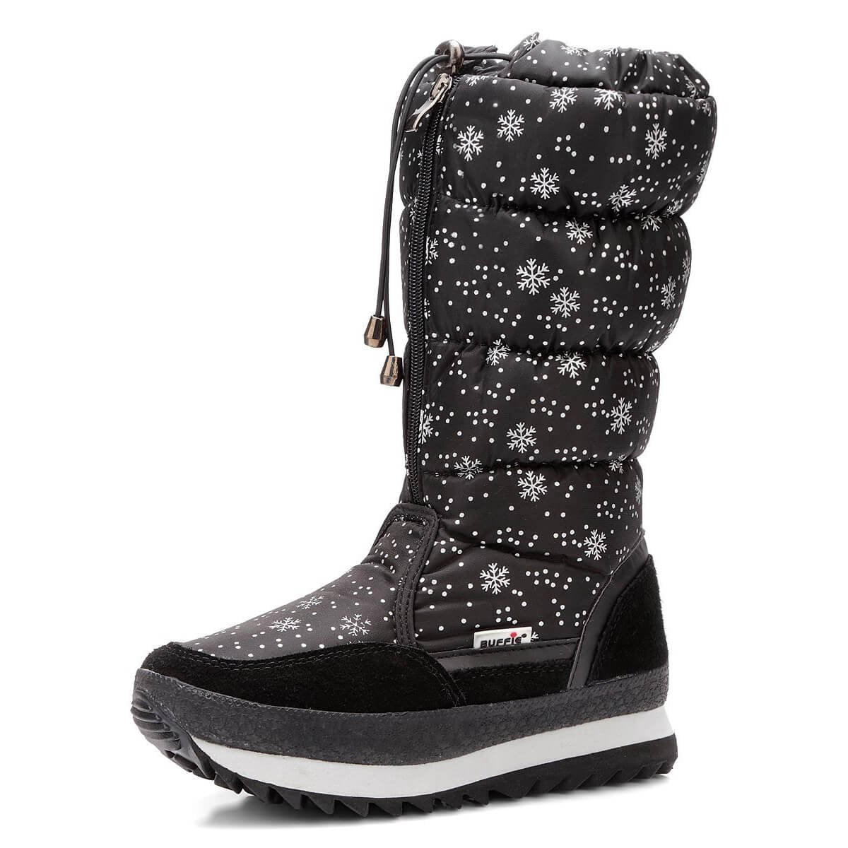 Black and Silver Snowflake Women Winter Snowboots