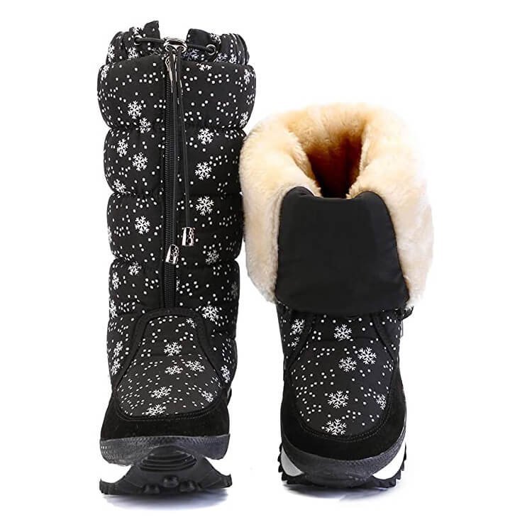 Black and Silver Snowflake Women Winter Snowboots