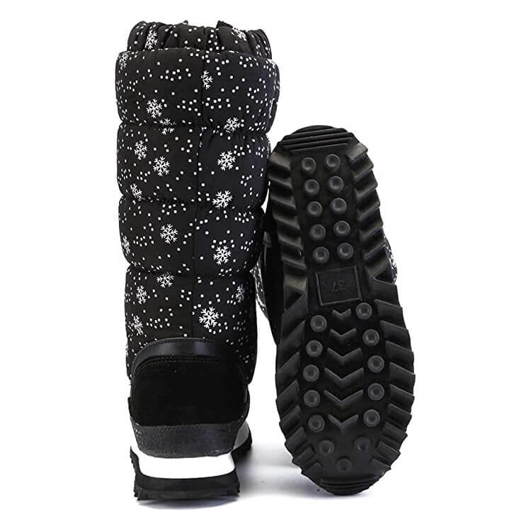 Black and Silver Snowflake Women Winter Snowboots
