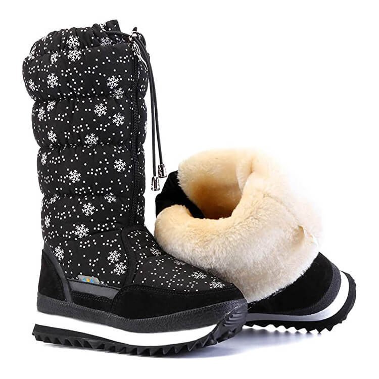 Black and Silver Snowflake Women Winter Snowboots