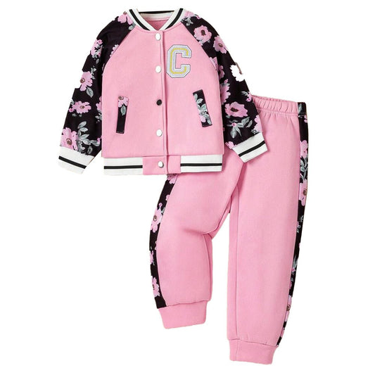 Black & Pink Floral Strip , 2 pc Track suit set for Toddlers and Kids - Little Surprise BoxBlack & Pink Floral Strip , 2 pc Track suit set for Toddlers and Kids