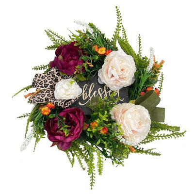 Blessed theme artificial Christmas flower wreath with wooden board