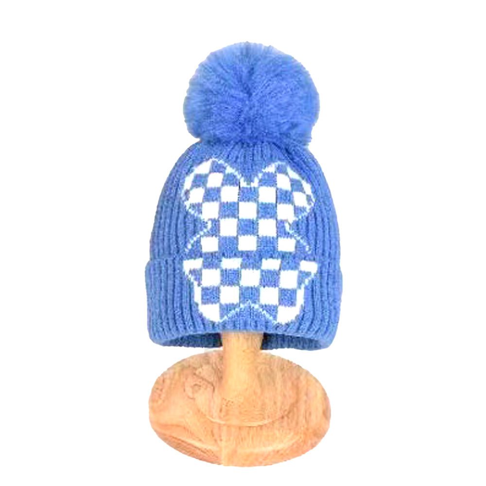 Blue Checkered Winter Cap Beanie & matching Neck Muffler 2pcs Set - Little Surprise BoxBlue Checkered Winter Cap Beanie & matching Neck Muffler 2pcs Set