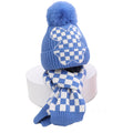 Blue Checkered Winter Cap Beanie & matching Neck Muffler 2pcs Set - Little Surprise BoxBlue Checkered Winter Cap Beanie & matching Neck Muffler 2pcs Set