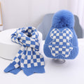 Blue Checkered Winter Cap Beanie & matching Neck Muffler 2pcs Set - Little Surprise BoxBlue Checkered Winter Cap Beanie & matching Neck Muffler 2pcs Set