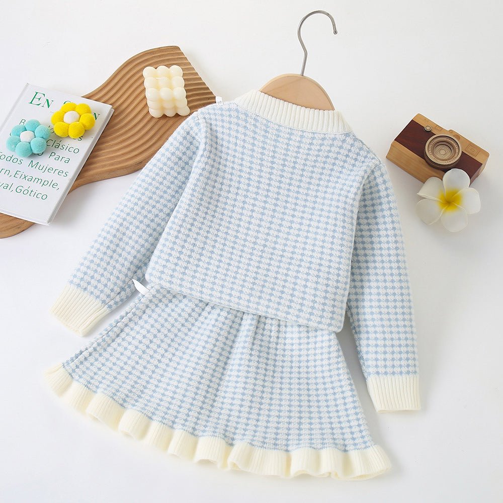 Blue & Cream Big Bow , 2 pc Top & Skirt set for Toddlers and Kids - Little Surprise BoxBlue & Cream Big Bow , 2 pc Top & Skirt set for Toddlers and Kids