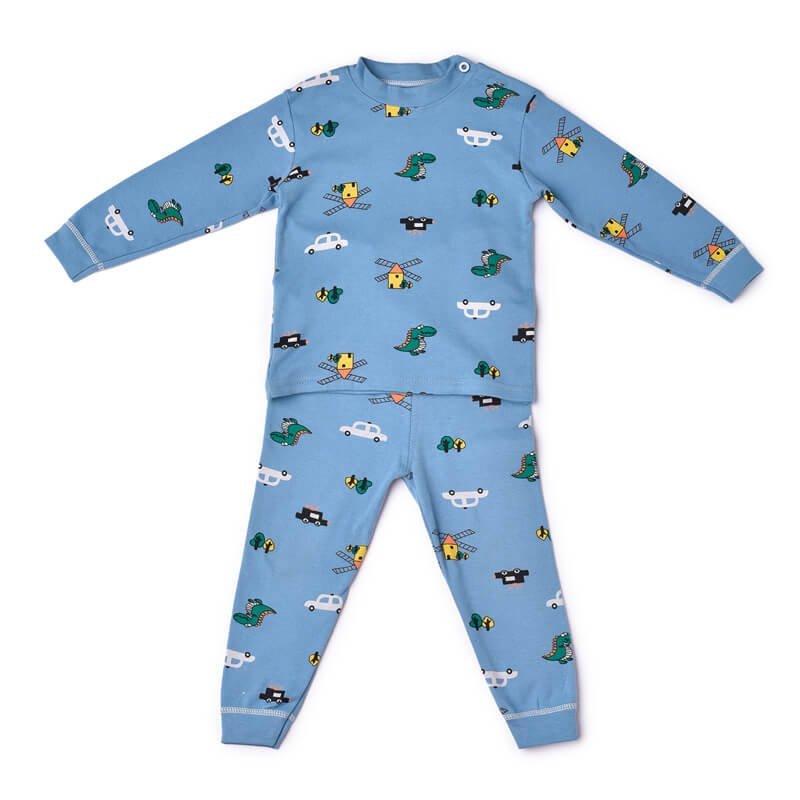 Blue Crocodile, Car, Windmill Full sleeves tops & pants set Unisex Kids Wear - Little Surprise BoxBlue Crocodile, Car, Windmill Full sleeves tops & pants set Unisex Kids Wear