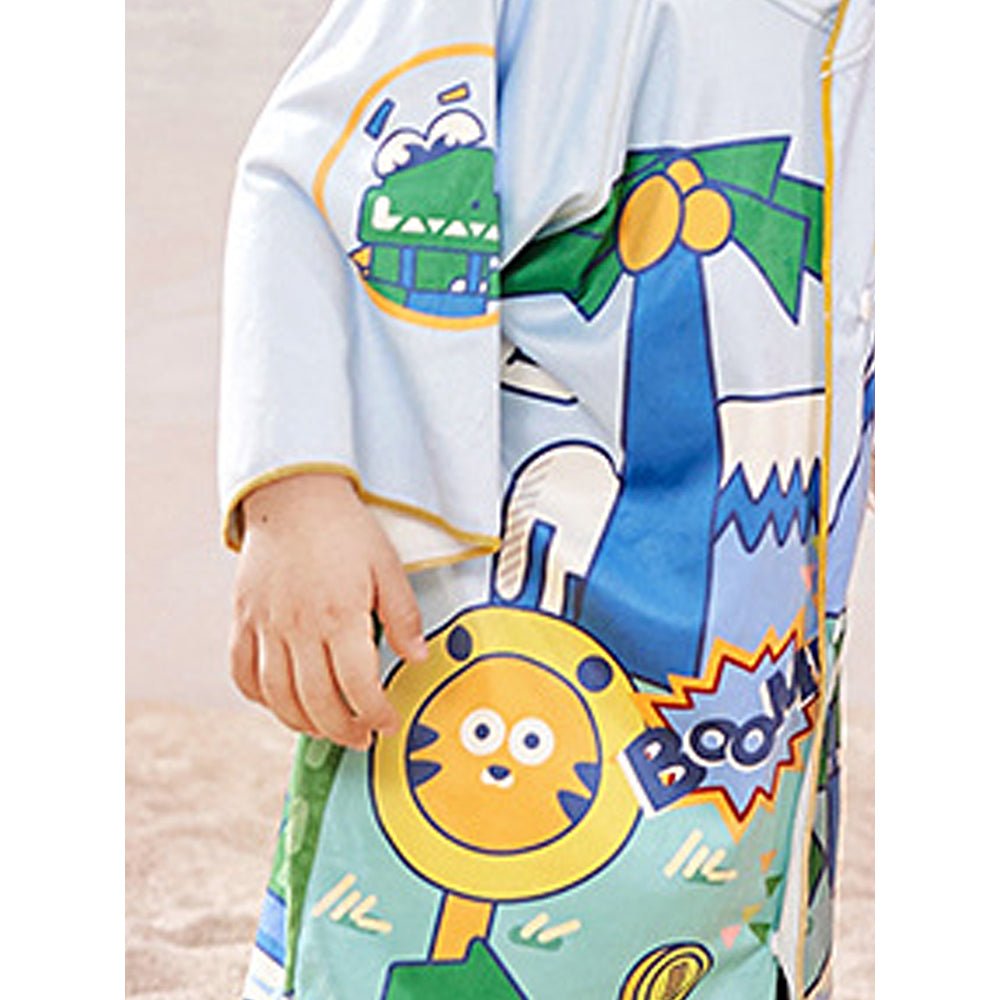 Blue Dino Lightweight Microfibre Hooded Swim Poncho/ beach coverup towel for Kids - Little Surprise BoxBlue Dino Lightweight Microfibre Hooded Swim Poncho/ beach coverup towel for Kids