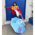 Blue Dino, Unique Spanish Patio Style Kids Umbrella, 5-12 years, Blue - Little Surprise BoxBlue Dino, Unique Spanish Patio Style Kids Umbrella, 5-12 years, Blue