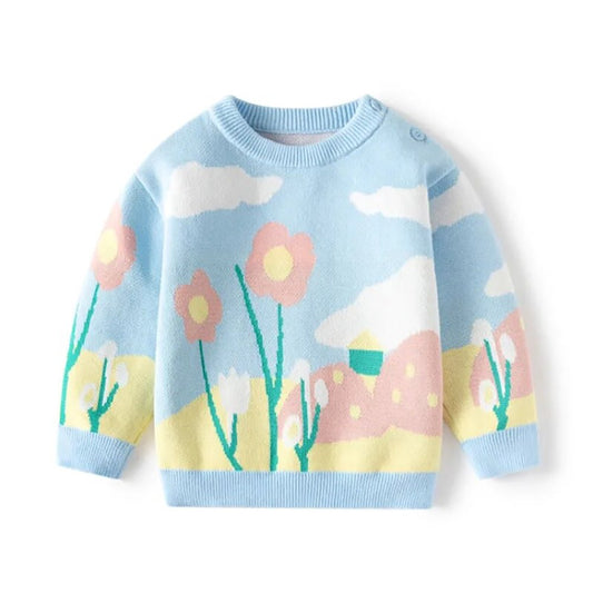 Blue Flower Bloom theme Warmer Cardigan & Christmas Sweater for toddlers & Kids - Little Surprise BoxBlue Flower Bloom theme Warmer Cardigan & Christmas Sweater for toddlers & Kids