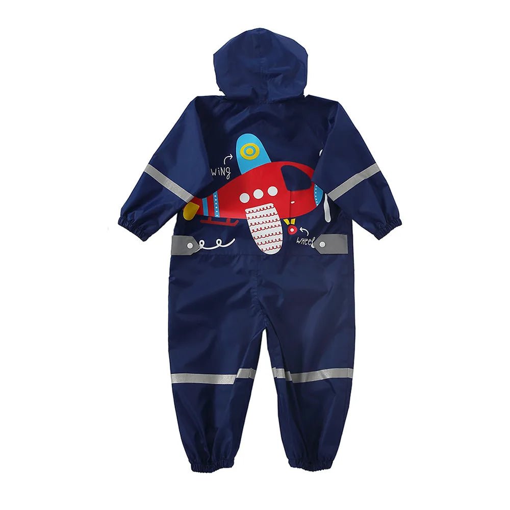 Blue Fly High Airplane Theme All Over Jumpsuit / Playsuit Raincoat for Kids - Little Surprise BoxBlue Fly High Airplane Theme All Over Jumpsuit / Playsuit Raincoat for Kids