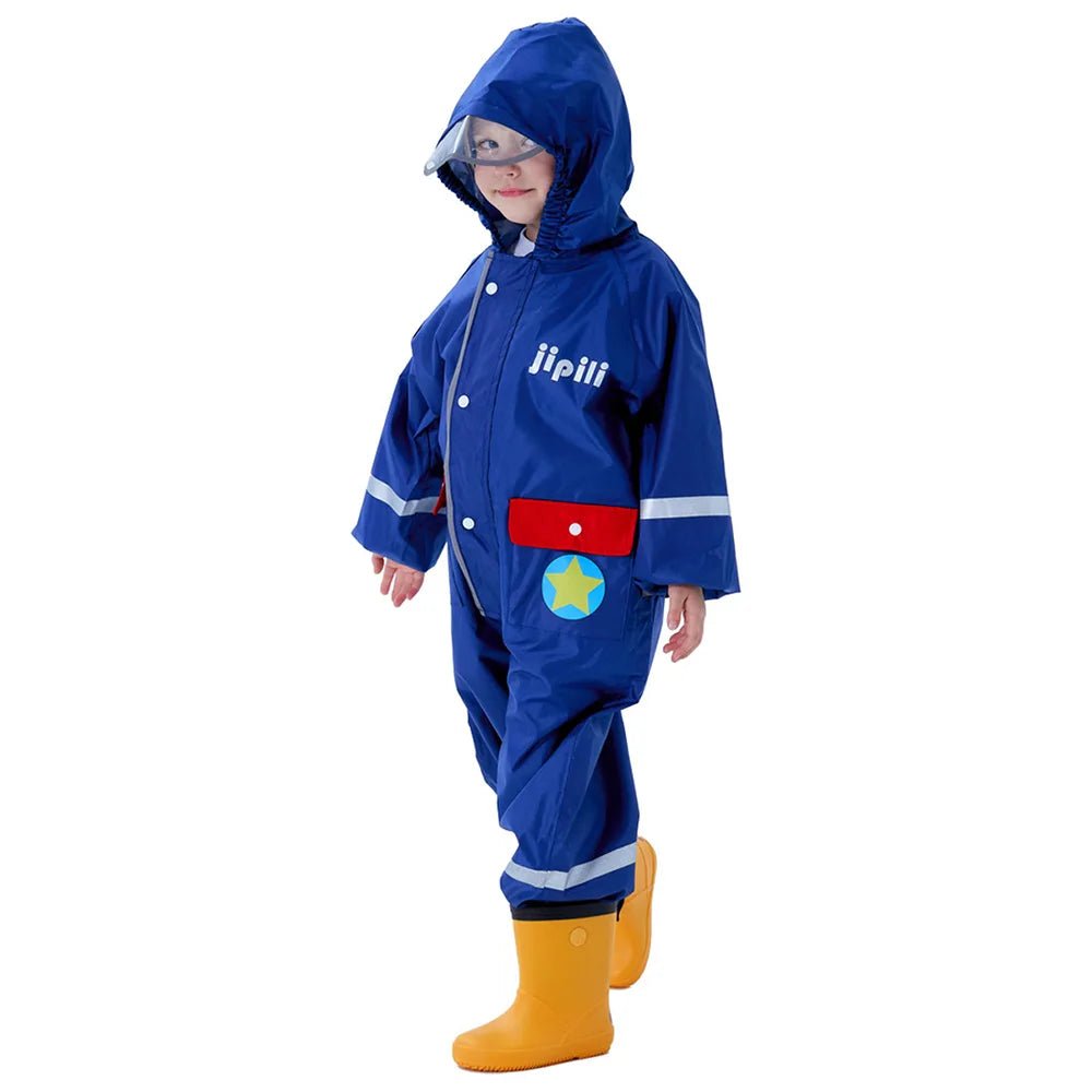 Blue Fly High Airplane Theme All Over Jumpsuit / Playsuit Raincoat for Kids - Little Surprise BoxBlue Fly High Airplane Theme All Over Jumpsuit / Playsuit Raincoat for Kids