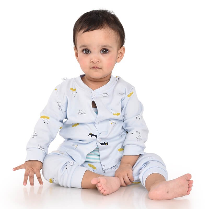 Blue Happy Baby Full sleeves tops & pants set Unisex Kids Wear