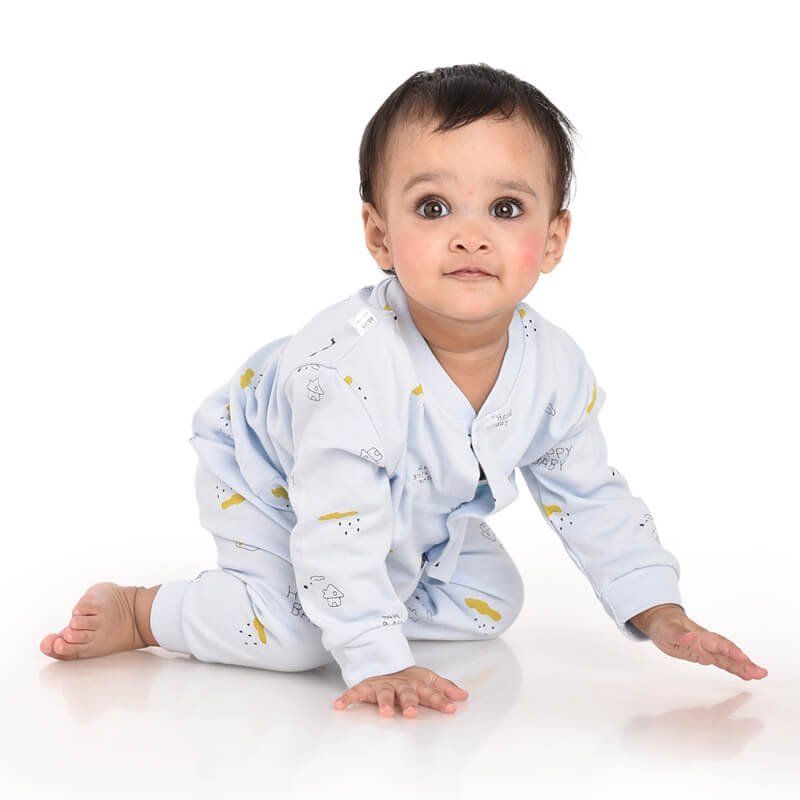 Blue Happy Baby Full sleeves tops & pants set Unisex Kids Wear
