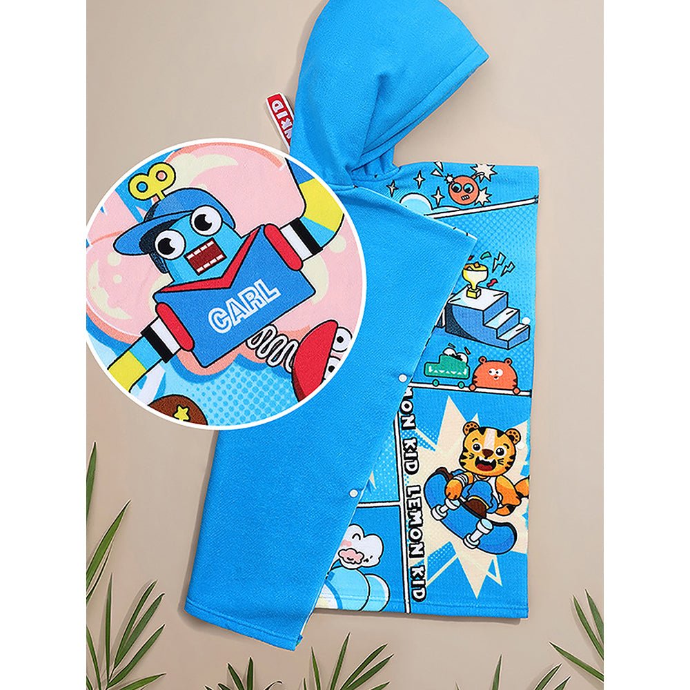 Blue Hooded Swim Poncho/ Bath Towel/ swim coverup for Kids. - Little Surprise BoxBlue Hooded Swim Poncho/ Bath Towel/ swim coverup for Kids.