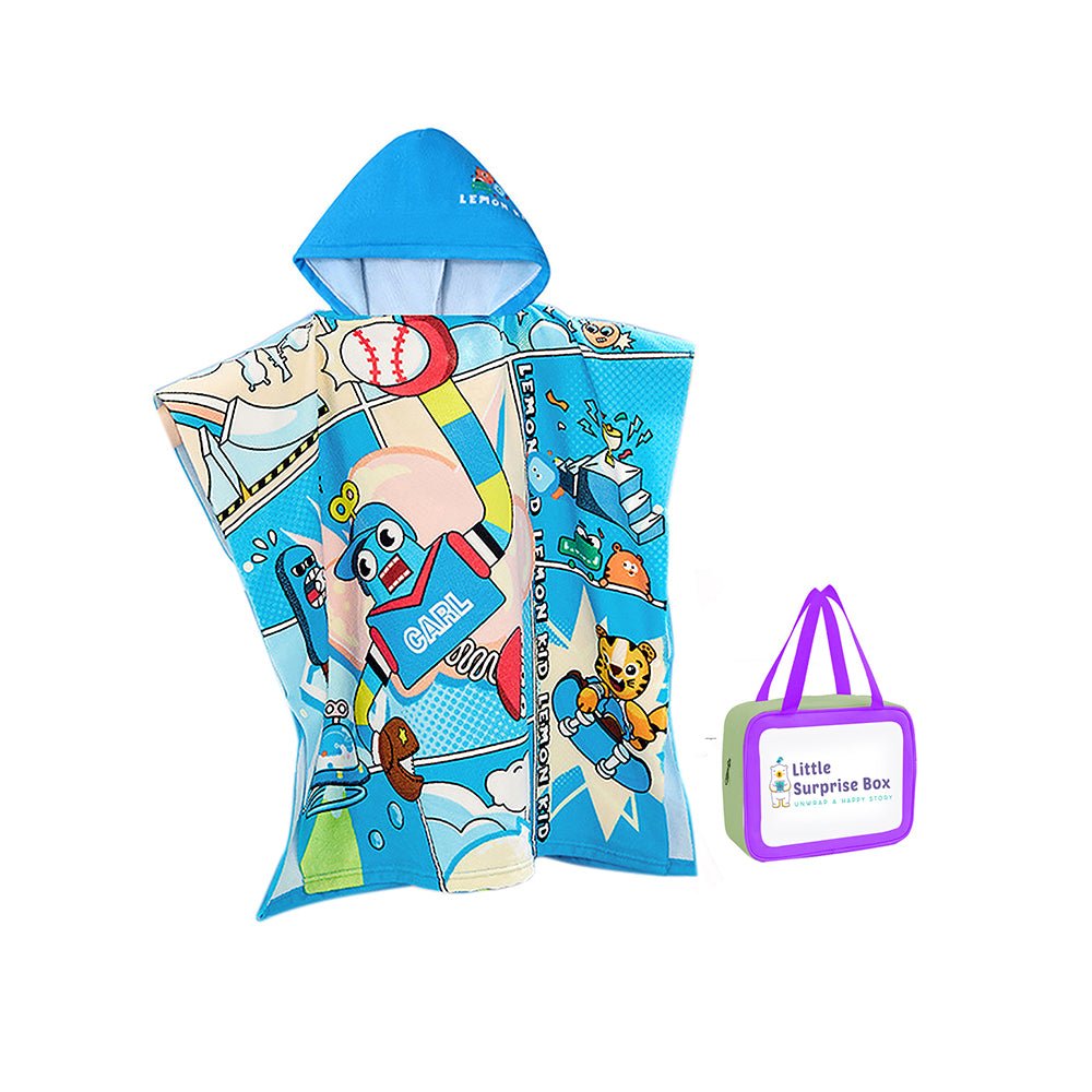 Blue Hooded Swim Poncho/ Bath Towel/ swim coverup for Kids. - Little Surprise BoxBlue Hooded Swim Poncho/ Bath Towel/ swim coverup for Kids.