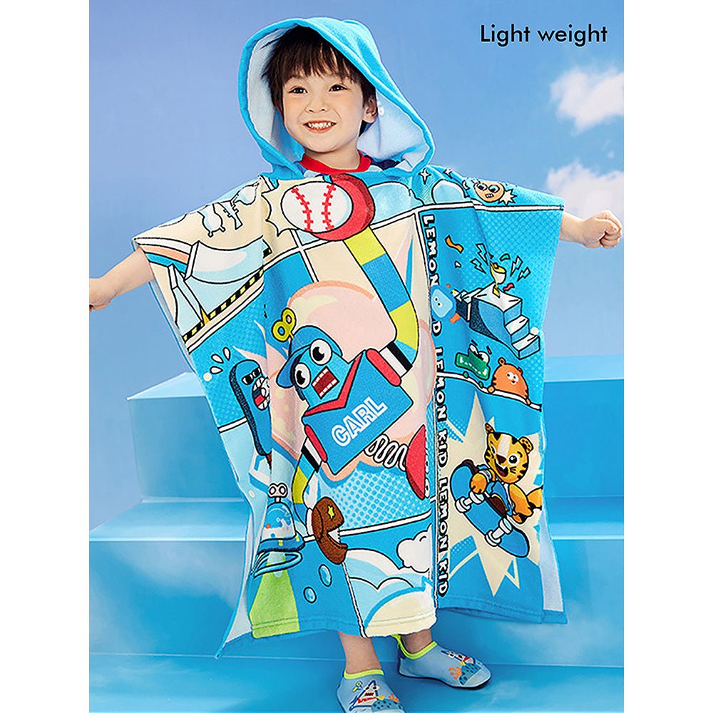 Blue Hooded Swim Poncho/ Bath Towel/ swim coverup for Kids. - Little Surprise BoxBlue Hooded Swim Poncho/ Bath Towel/ swim coverup for Kids.
