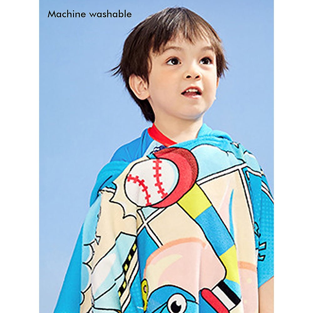 Blue Hooded Swim Poncho/ Bath Towel/ swim coverup for Kids. - Little Surprise BoxBlue Hooded Swim Poncho/ Bath Towel/ swim coverup for Kids.
