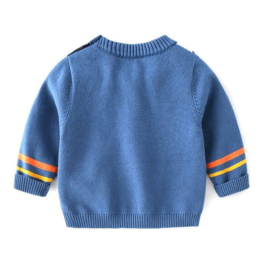 Blue, Little Man Bow Print Kids Cardigan Sweater, Round Neck - Little Surprise BoxBlue, Little Man Bow Print Kids Cardigan Sweater, Round Neck