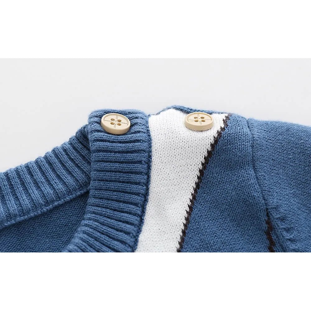 Blue, Little Man Bow Print Kids Cardigan Sweater, Round Neck - Little Surprise BoxBlue, Little Man Bow Print Kids Cardigan Sweater, Round Neck