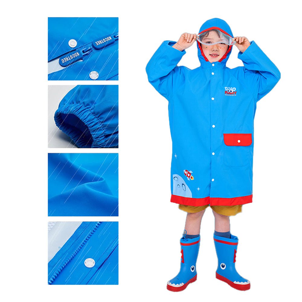 Blue & Red Dinosaur Kids Raincoat with Backpack Carrying Space - Little Surprise BoxBlue & Red Dinosaur Kids Raincoat with Backpack Carrying Space