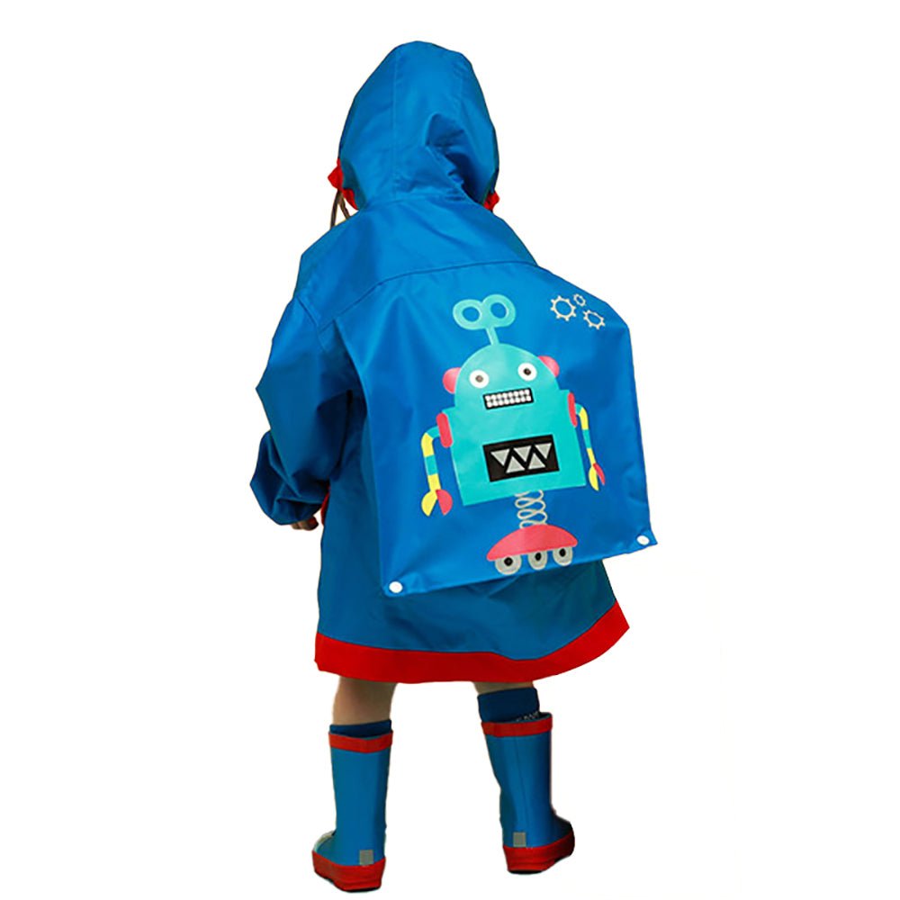 Blue & Red Robotics Kids Raincoat with Backpack Carrying Space - Little Surprise BoxBlue & Red Robotics Kids Raincoat with Backpack Carrying Space