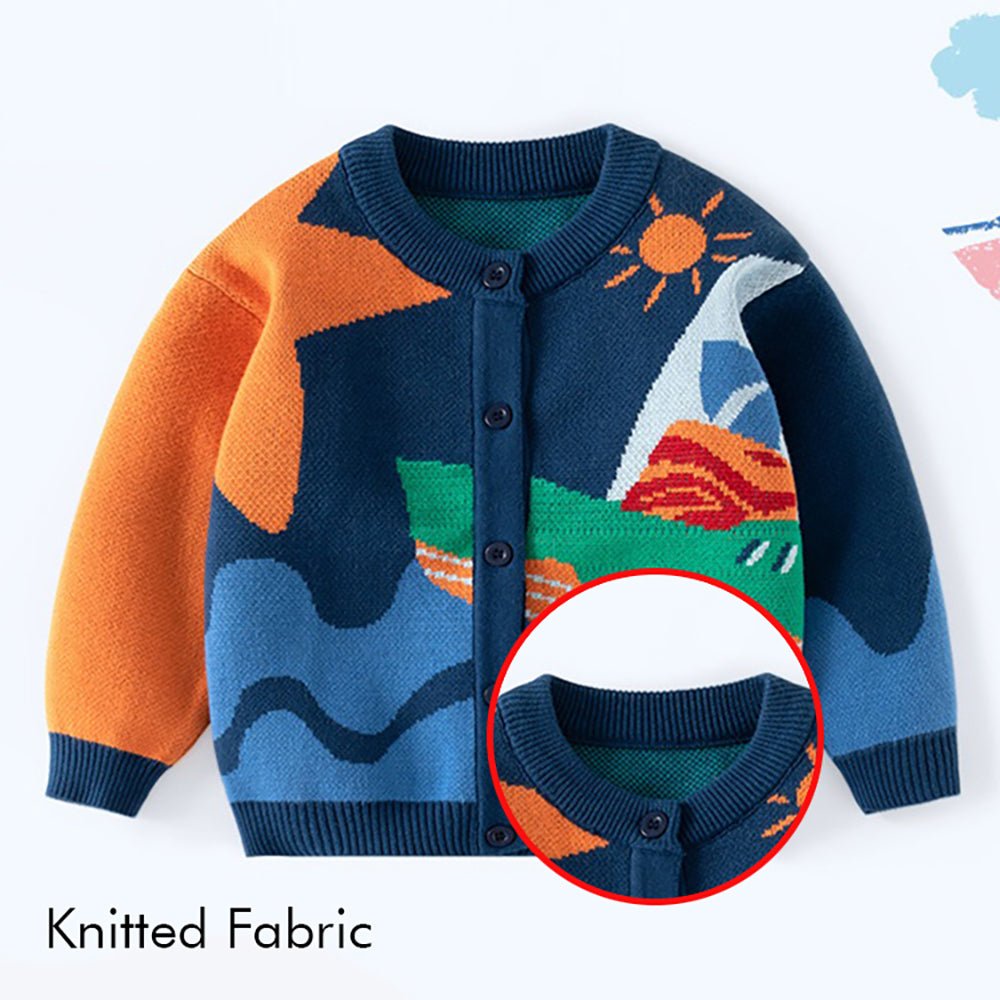 Blue Seaside Sunset Theme Cardigan/Warmer/Sweater for Toddlers & Kids - Little Surprise BoxBlue Seaside Sunset Theme Cardigan/Warmer/Sweater for Toddlers & Kids