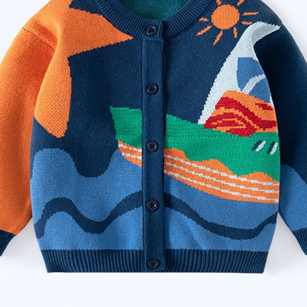 Blue Seaside Sunset Theme Cardigan/Warmer/Sweater for Toddlers & Kids - Little Surprise BoxBlue Seaside Sunset Theme Cardigan/Warmer/Sweater for Toddlers & Kids
