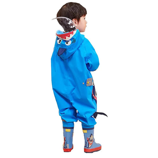 Blue Shark Theme All Over Jumpsuit / Playsuit Raincoat for Kids - Little Surprise BoxBlue Shark Theme All Over Jumpsuit / Playsuit Raincoat for Kids