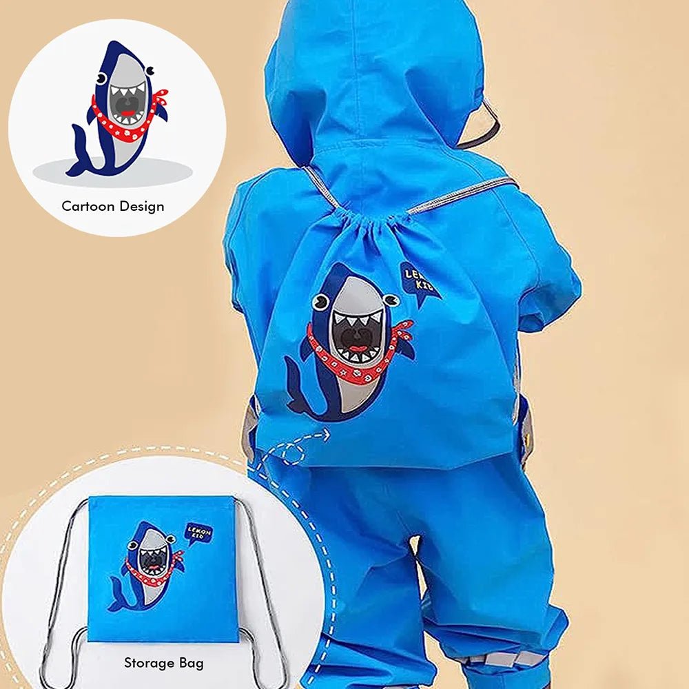 Blue Shark Theme All Over Jumpsuit / Playsuit Raincoat for Kids - Little Surprise BoxBlue Shark Theme All Over Jumpsuit / Playsuit Raincoat for Kids