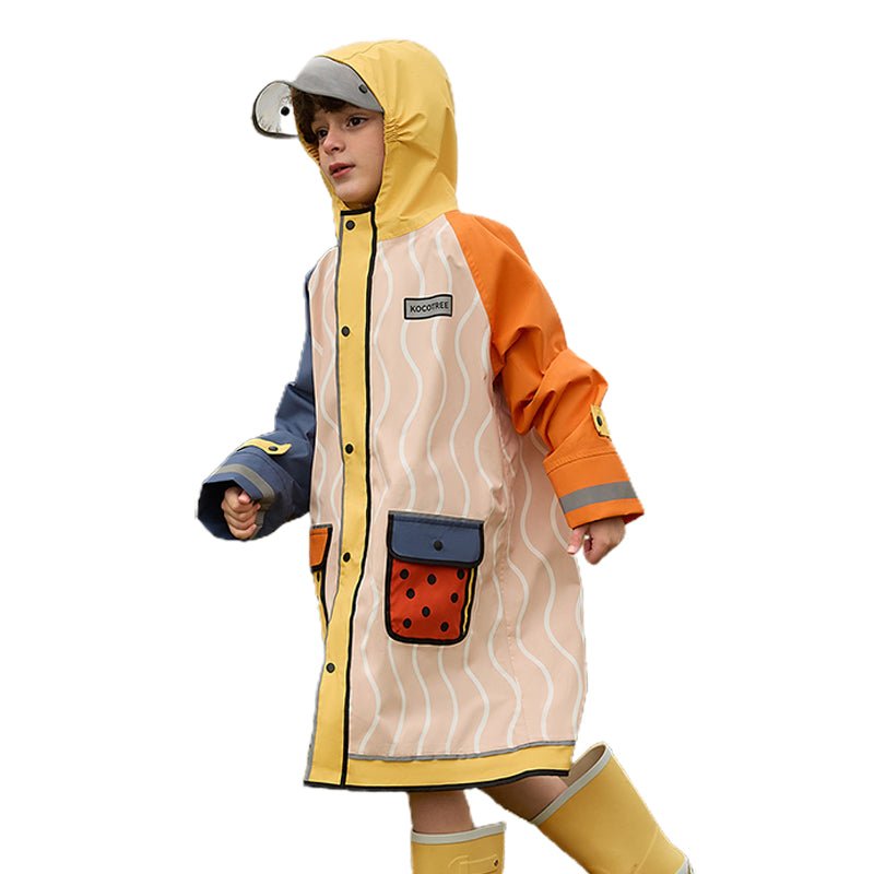 Bold Geometric Print Cream & Orange Raincoat for Kids