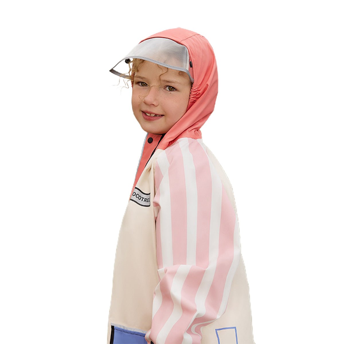 Bold Geometric Print Cream & Pink Raincoat for Kids - Little Surprise BoxBold Geometric Print Cream & Pink Raincoat for Kids