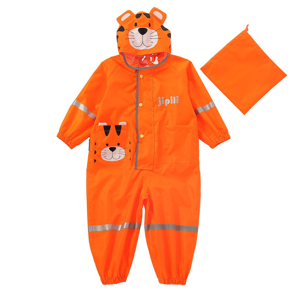 Bright Orange Roaring Tiger Theme All Over Jumpsuit / Playsuit Raincoat for Kids - Little Surprise BoxBright Orange Roaring Tiger Theme All Over Jumpsuit / Playsuit Raincoat for Kids