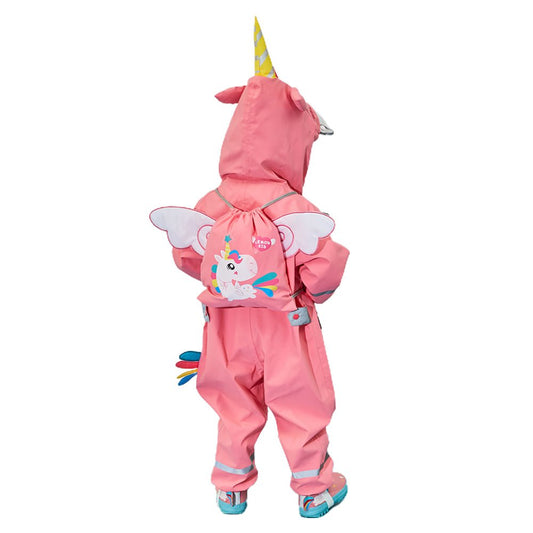 Bright Pink Magical Unicorn Theme All Over Jumpsuit / Playsuit Raincoat for Kids - Little Surprise BoxBright Pink Magical Unicorn Theme All Over Jumpsuit / Playsuit Raincoat for Kids