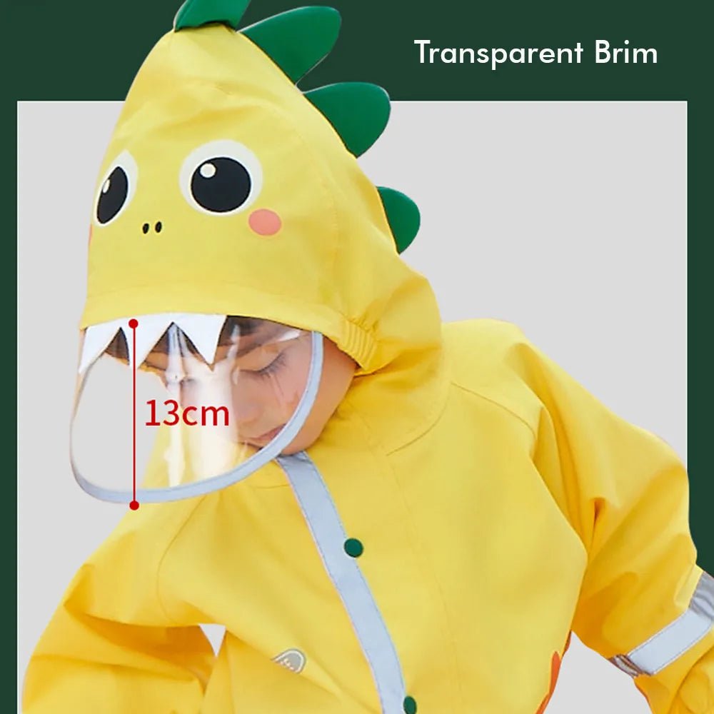 Bright Yellow 3D Dino Theme All Over Jumpsuit / Playsuit Raincoat for Kids - Little Surprise BoxBright Yellow 3D Dino Theme All Over Jumpsuit / Playsuit Raincoat for Kids