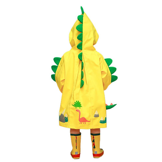 Bright Yellow 3d Dino Theme Raincoat for Kids