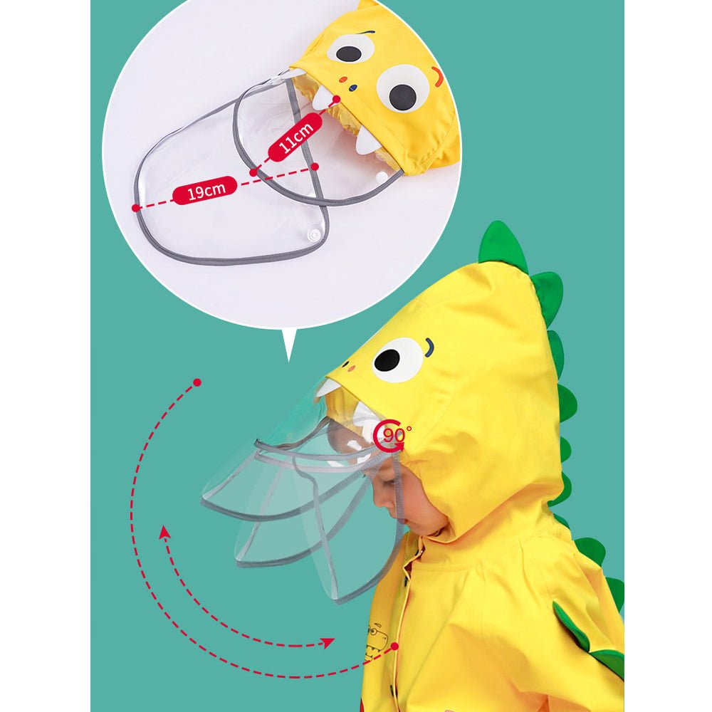 Bright Yellow 3d Dino Theme Raincoat for Kids