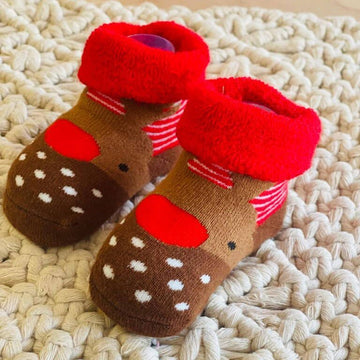 Brown Reindeer Christmas Socks for infant, 0-12 months