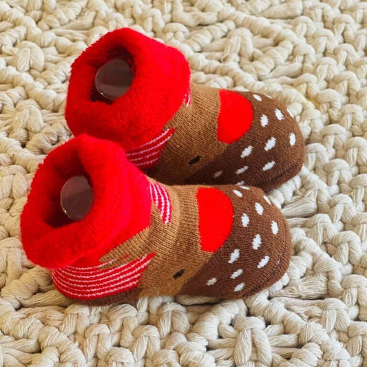 Brown Reindeer Christmas Socks for infant, 0-12 months