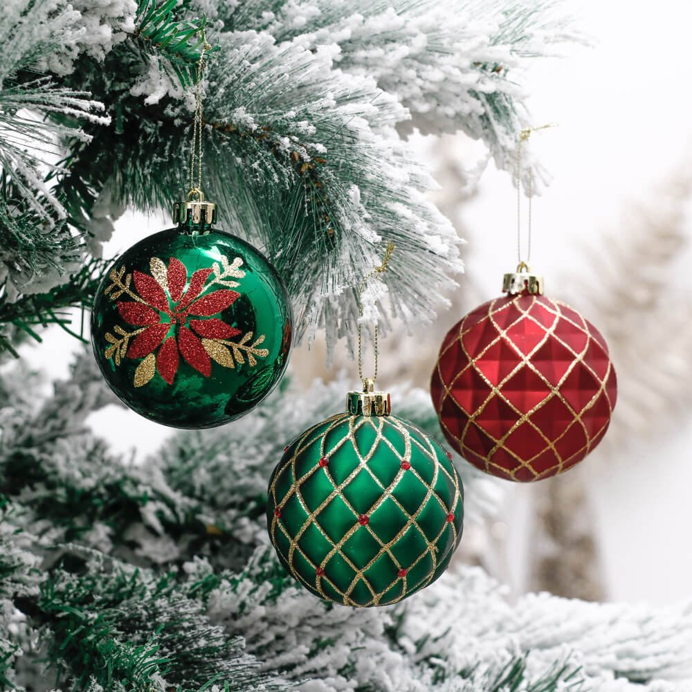 16 pcs Box Set, Christmas Ball Ornaments XMas Tree Hanging Decorations, Red, Green & Gold christmas Balls.