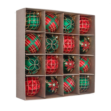 Christmas Ball Ornaments XMas Tree Hanging Decorations, Red, Green & Gold christmas Balls, 16 pcs Box Set