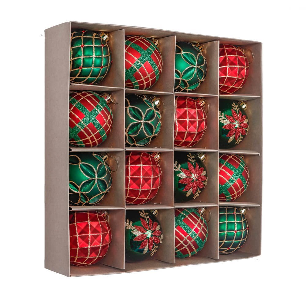 16 pcs Box Set, Christmas Ball Ornaments XMas Tree Hanging Decorations, Red, Green & Gold christmas Balls.