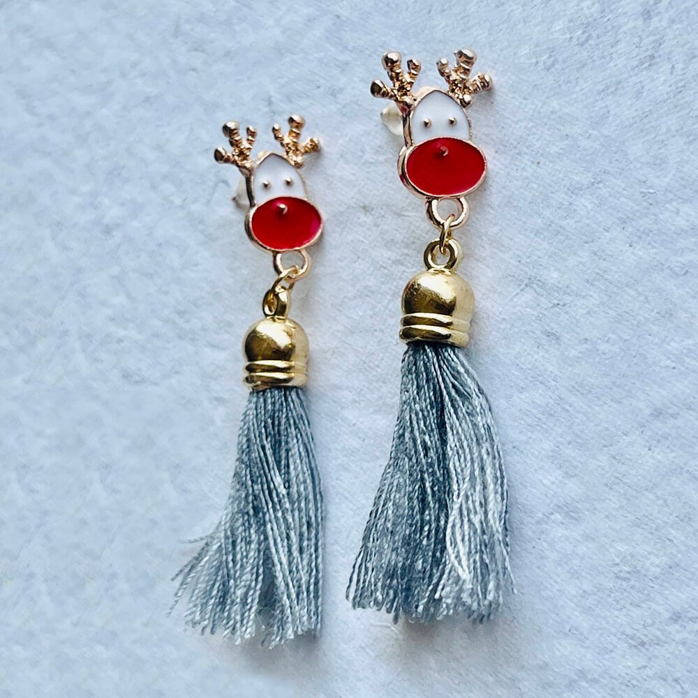 Christmas earrings accessories party wear, Grey Flowy hanging Reindeer - Little Surprise BoxChristmas earrings accessories party wear, Grey Flowy hanging Reindeer