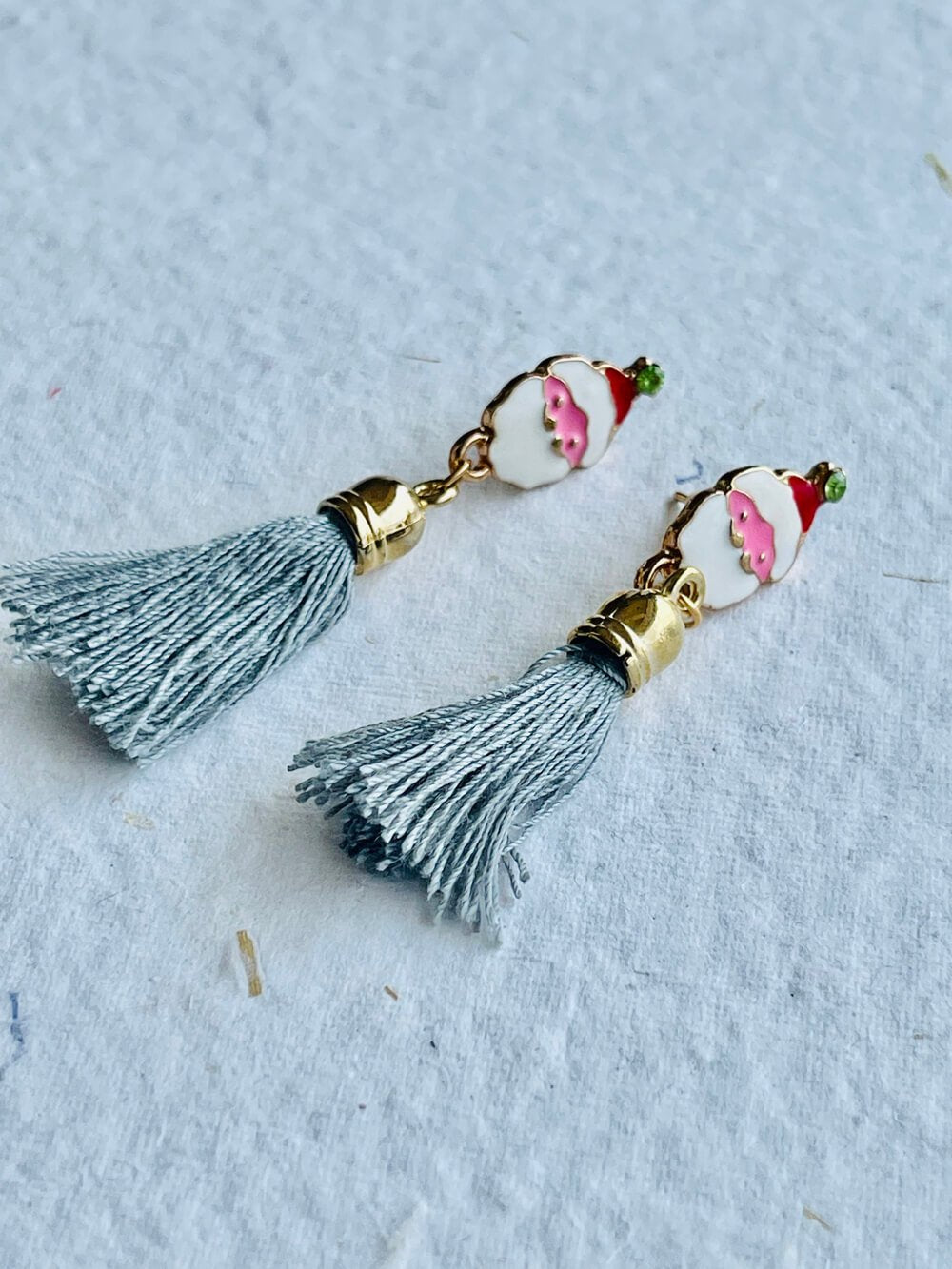 Christmas earrings accessories party wear, Grey Flowy hanging Santa Claus - Little Surprise BoxChristmas earrings accessories party wear, Grey Flowy hanging Santa Claus