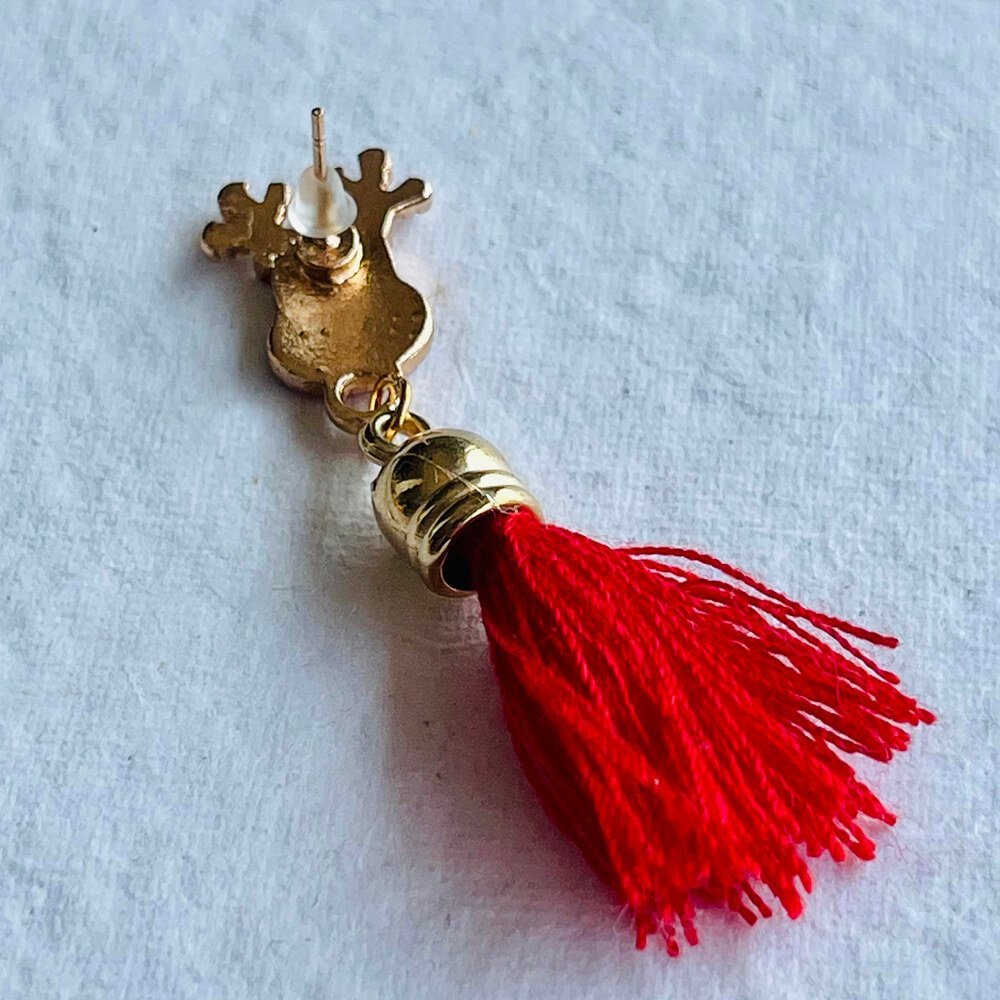 Christmas earrings accessories party wear, Red Flowy hanging Reindeer - Little Surprise BoxChristmas earrings accessories party wear, Red Flowy hanging Reindeer