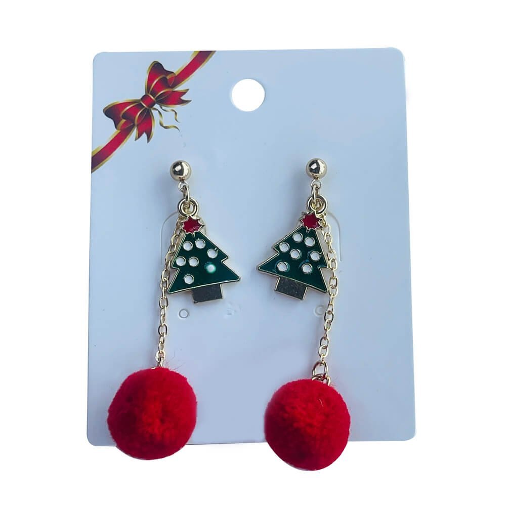 Christmas earrings accessories party wear, Red Pompom hanging with christmas polka dots Tree - Little Surprise BoxChristmas earrings accessories party wear, Red Pompom hanging with christmas polka dots Tree